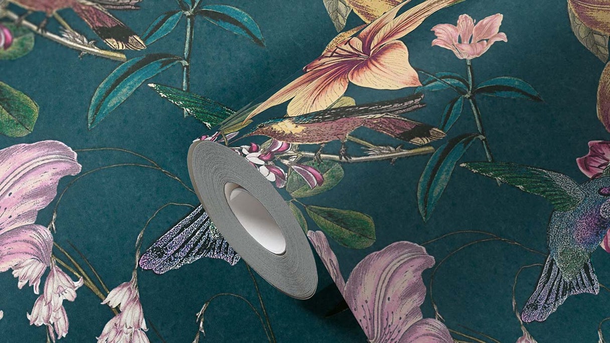 Non-woven wallpaper Jungle Chic Flowers & Nature Retro Blue 12