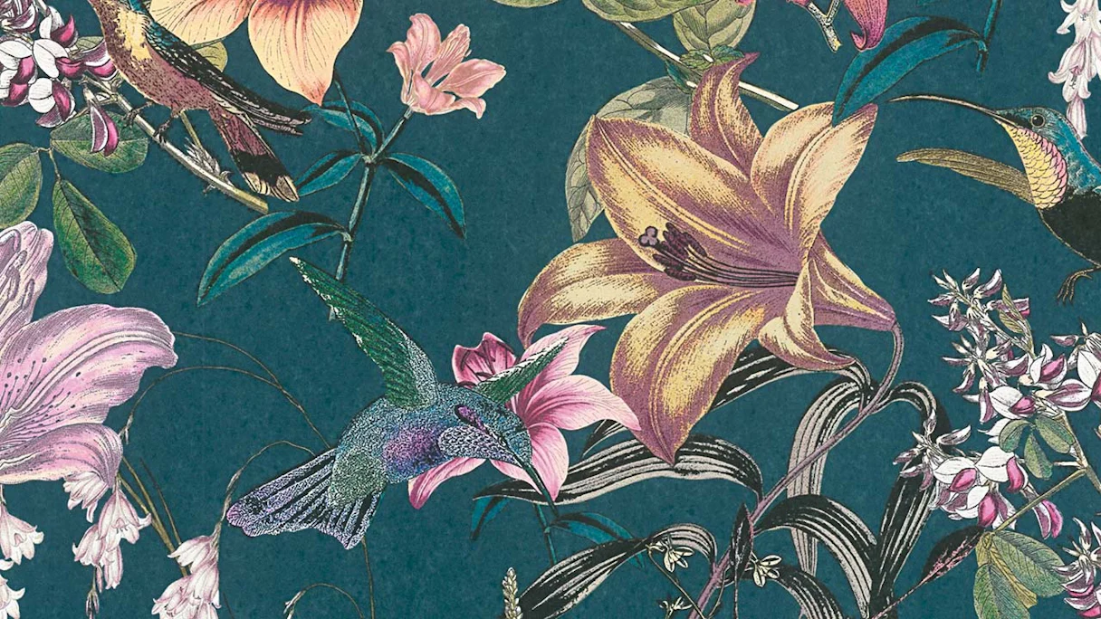 Non-woven wallpaper Jungle Chic Flowers & Nature Retro Blue 12