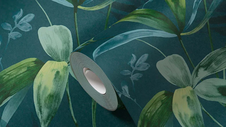 Vliestapete Jungle Chic Blumen & Natur Retro Blau 44