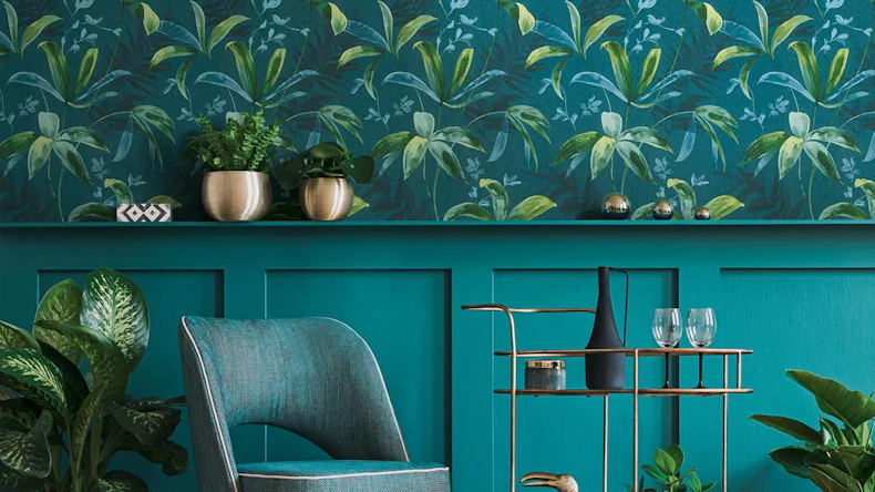 Vliestapete Jungle Chic Blumen & Natur Retro Blau 44