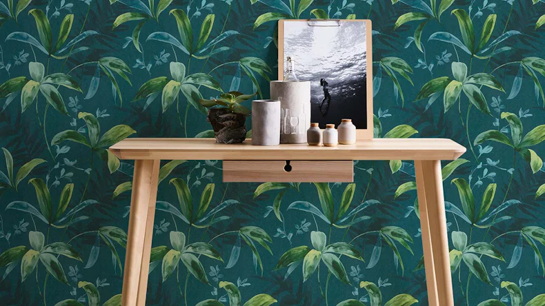 Vliestapete Jungle Chic Blumen & Natur Retro Blau 44