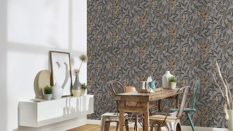 Vliestapete Floral Impression Blumen & Natur Retro Grau 549