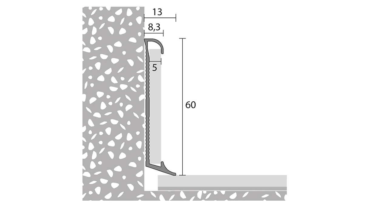 Prinz inside corner for aluminium skirting board / baseboard - 13x60 mm