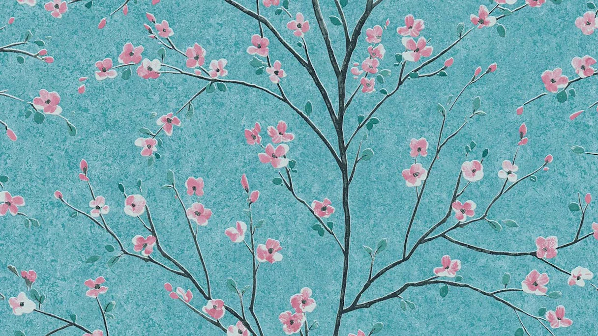 Metropolitan Stories 2 floral & nature retro turquoise vinyl wallpaper 123