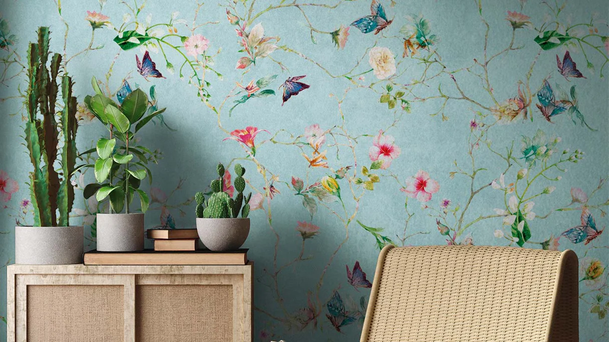 Vinyl wallpaper The Wall flowers & nature country house turquoise 681