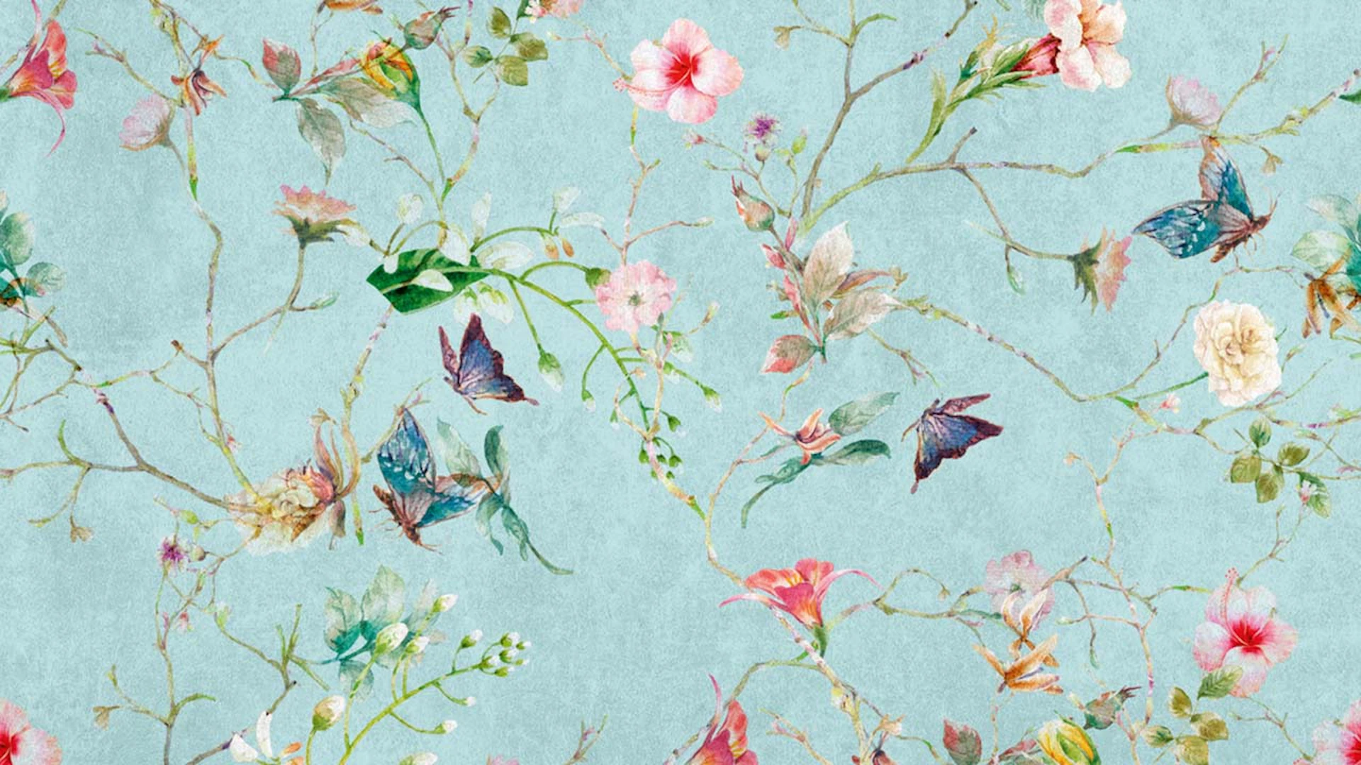 Vinyl wallpaper The Wall flowers & nature country house turquoise 681