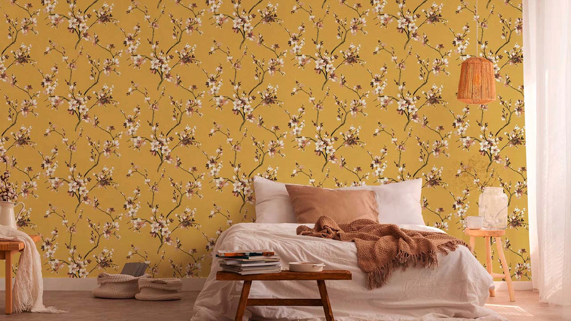 Vinyl Wallpaper Desert Lodge Flowers & Nature Vintage Yellow 201