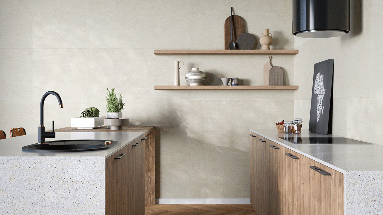 planeo Wandverkleidung SPC - CeraRock Tile Stripes Ivory Marble XL 280 x 117,5 cm