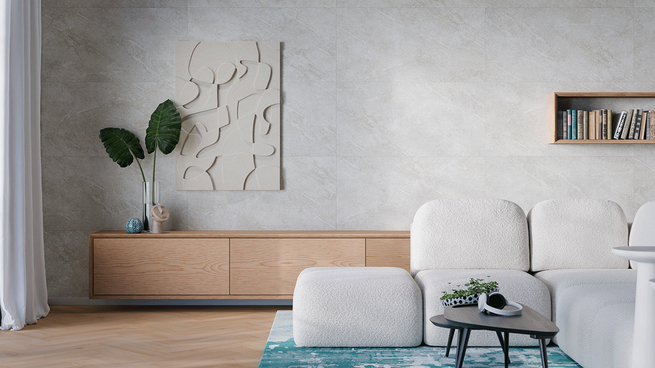 planeo Wandverkleidung SPC - CeraRock Tile Light Sandstone XL 280 x 117,5 cm