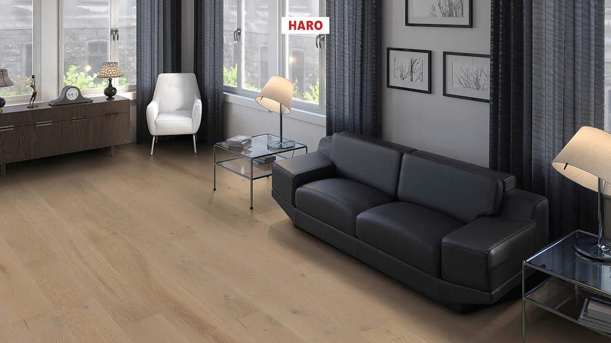 Haro Parquet Flooring - Series 4000 NF Stab LA Maxim 4V naturaLin plus Oak sand gray Sauvage (540995)