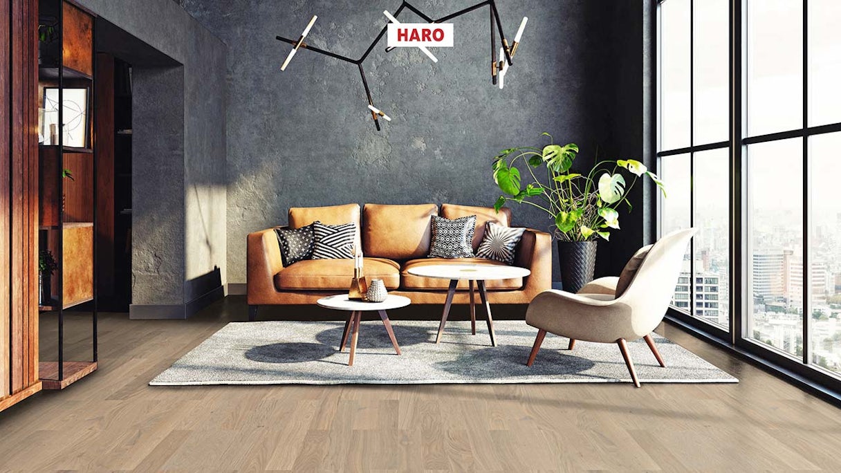 Haro Parquet Flooring - Series 4000 NF Stab Classico naturaLin plus Oak sand gray Trend (543552)