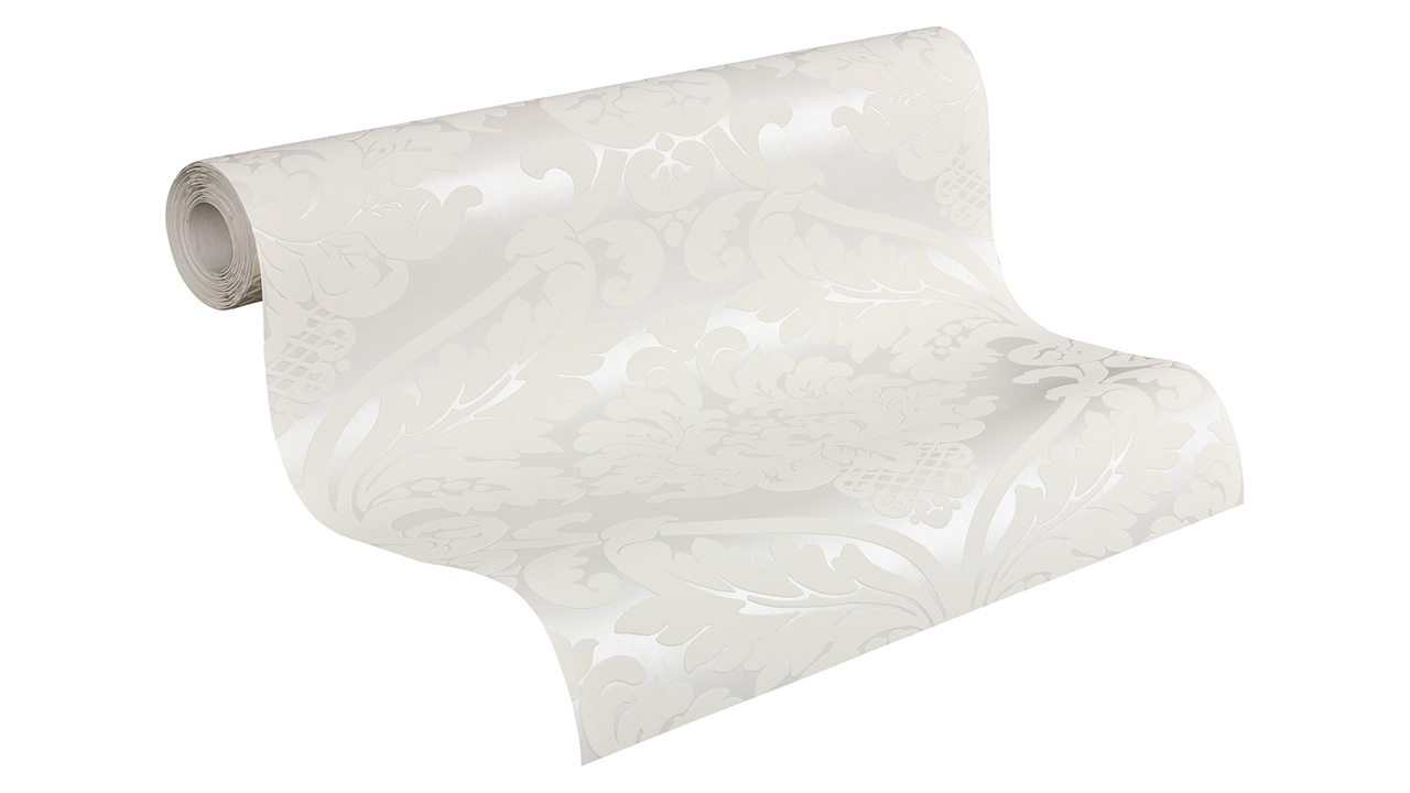 Carta da parati in vinile bianco e nero 4 A.S. Création ornamenti bianco metallizzato 338