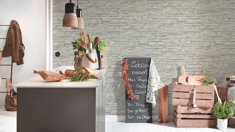 Carta da parati in vinile Best of Wood'n Stone 2a edizione A.S. Création muro in pietra grigio bianco 116