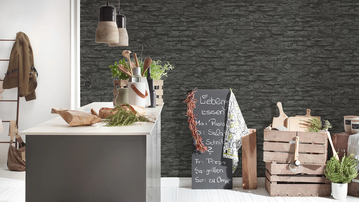 Papier peint vinyle Best of Wood`n Stone 2nd Edition A.S. Création stone wall grey black 123