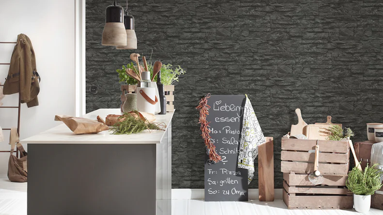 Carta da parati in vinile Best of Wood'n Stone 2a edizione A.S. Création muro di pietra grigio nero 123