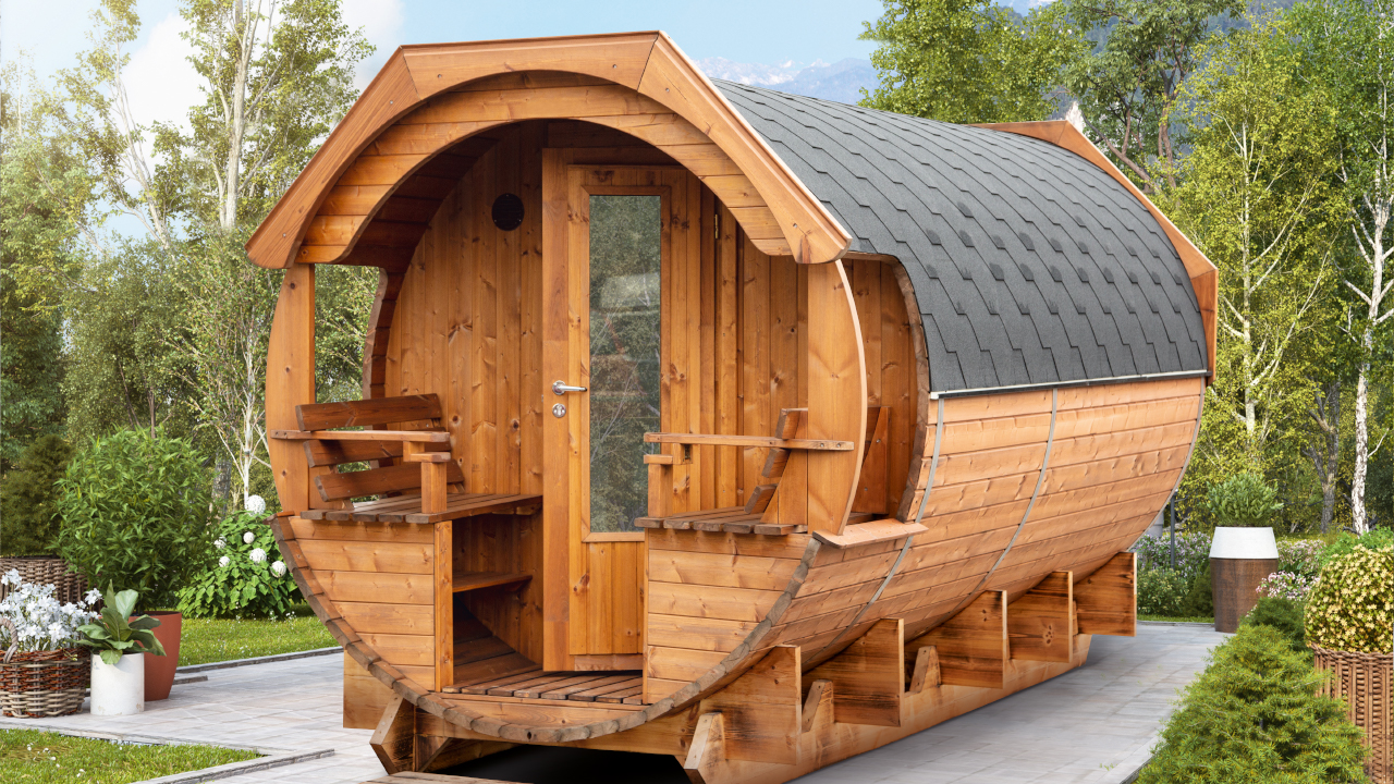 planeo Saunafass Premium Svenja 2 montiert naturbelassen