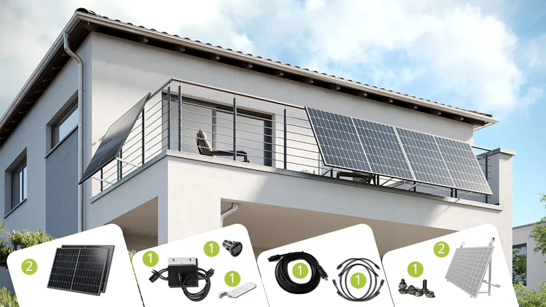 planeo Balkonkraftwerk 820W mit Wechselrichter 600W - inkl. Montageset für Balkonmontage
