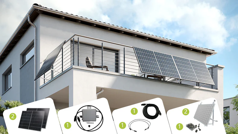 planeo Balkonkraftwerk SUN 820W mit 800W Wechselrichter - inkl. Montageset für Balkonmontage