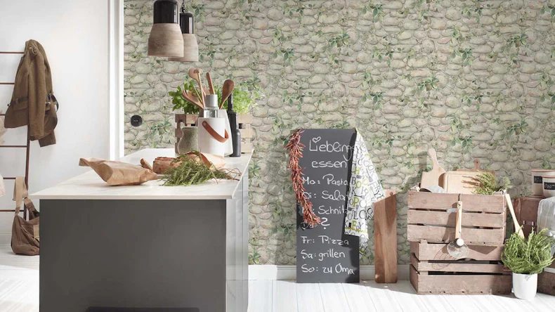 Papiertapete Steintapete grün Modern Klassisch Steine Bilder Il Decoro 416