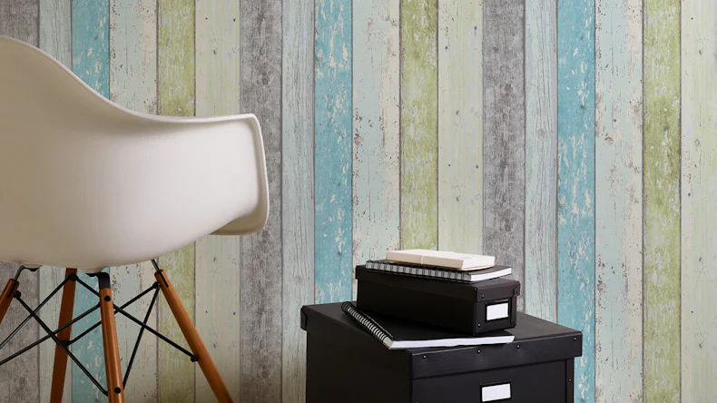 Carta da parati in vinile Best of Wood'n Stone 2a edizione A.S. Création in stile rustico in legno, parete in legno blu verde bianco 077