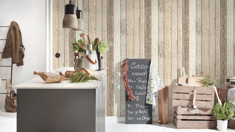 Carta da parati in vinile Best of Wood'n Stone 2a edizione A.S. Création muro in legno stile country beige marrone bianco 110