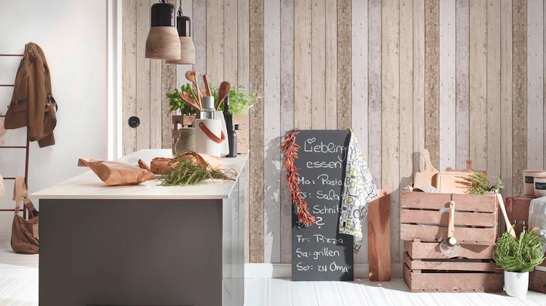 Papier peint Il Decoro A.S. Création country style mur en bois beige bleu brun 910