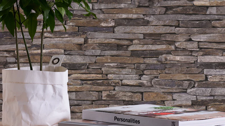 Carta da parati in vinile Best of Wood'n Stone 2a edizione A.S. Création muro in pietra stile country beige marrone giallo 217