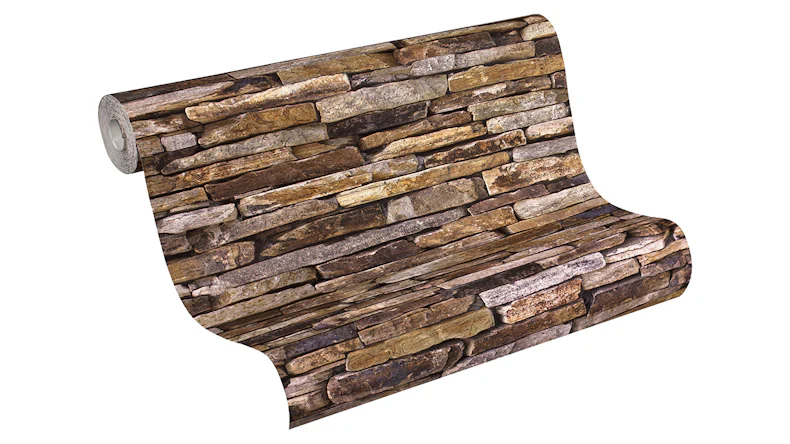 Carta da parati in vinile Best of Wood'n Stone 2a edizione A.S. Création muro in pietra stile country beige marrone giallo 217