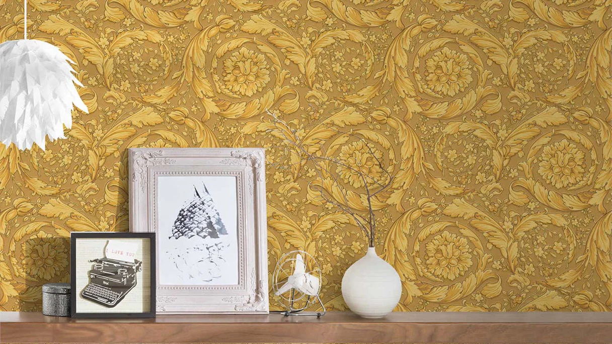 Vinyl wallpaper orange classic country house baroque ornaments flowers & nature Versace 4 833