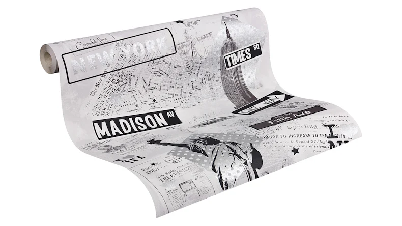 Papiertapete Boys & Girls 6 A.S. Création Modern Kindertapete New York Grau Metallic 251