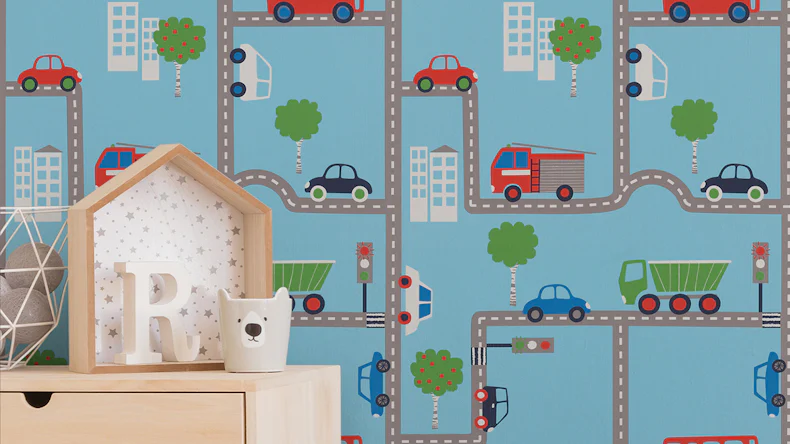 Ragazzi e ragazze 6 A.S. Création carta da parati per bambini strade blu multicolore 321