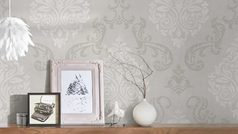 Carta da parati in vinile memoria 3 A.S. Création ornamenti beige crema metallizzato 721