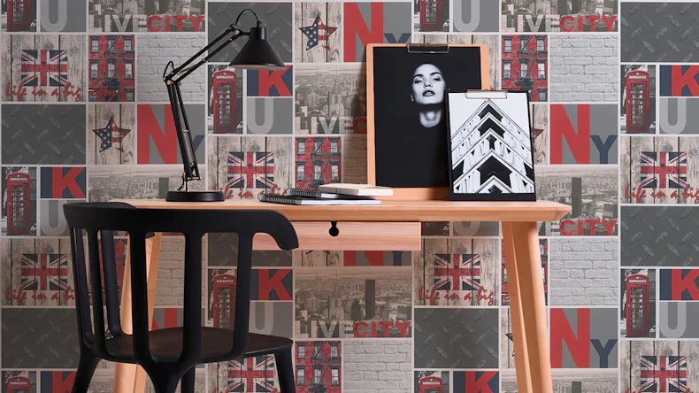 Carta da parati di carta Ragazzi e ragazze 6 A.S. Création carta da parati moderna per bambini adolescenti New York e Londra beige grigio colorato 961