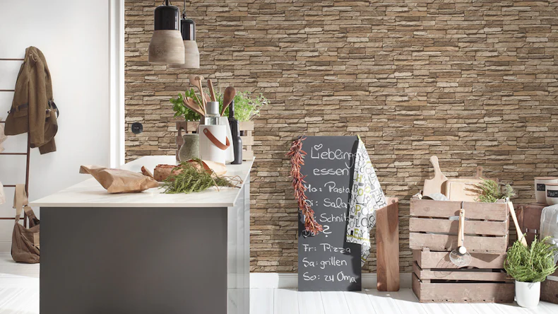 Vinyltapete Best of Wood`n Stone 2nd Edition A.S. Création Steinwand Beige Braun 332