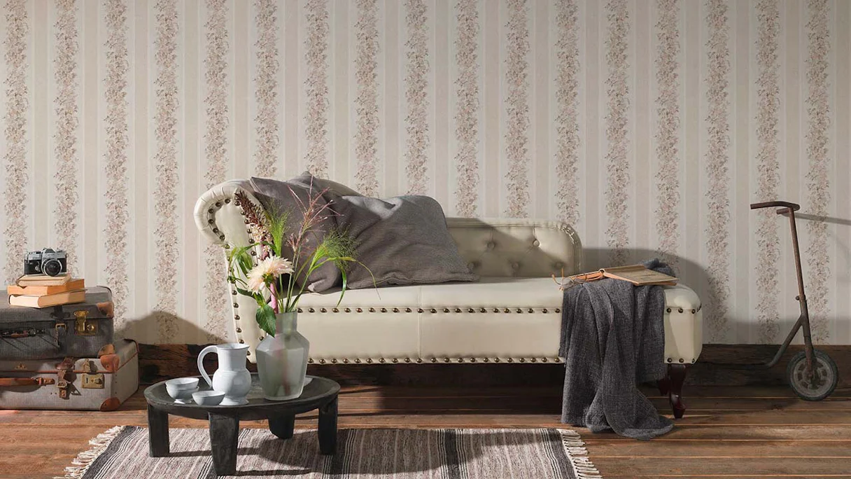 Vinyl wallpaper cream retro country house stripes flowers & nature style guide classic 2021 292