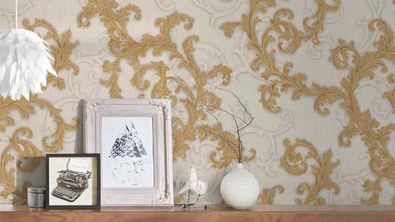 Vinyltapete Strukturtapete orange Landhaus Retro Barock Ornamente Versace 2 314