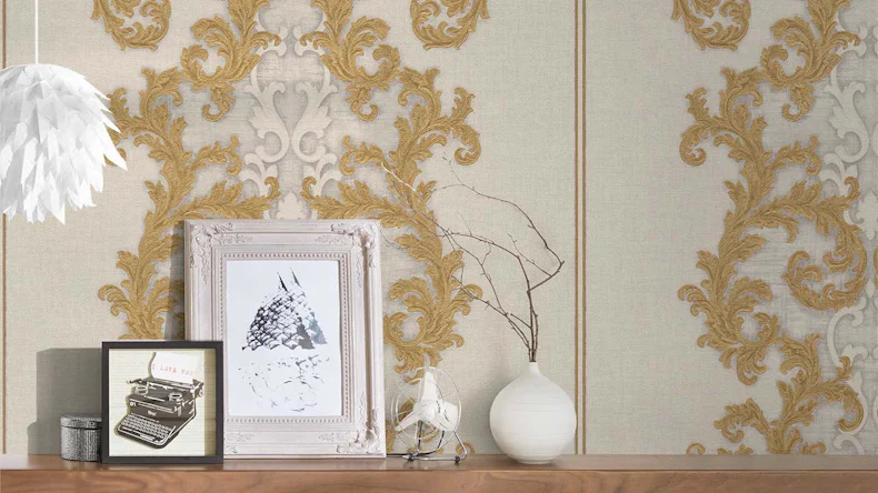 Vinyltapete Strukturtapete orange Retro Barock Landhaus Ornamente Blumen & Natur Versace 2 324