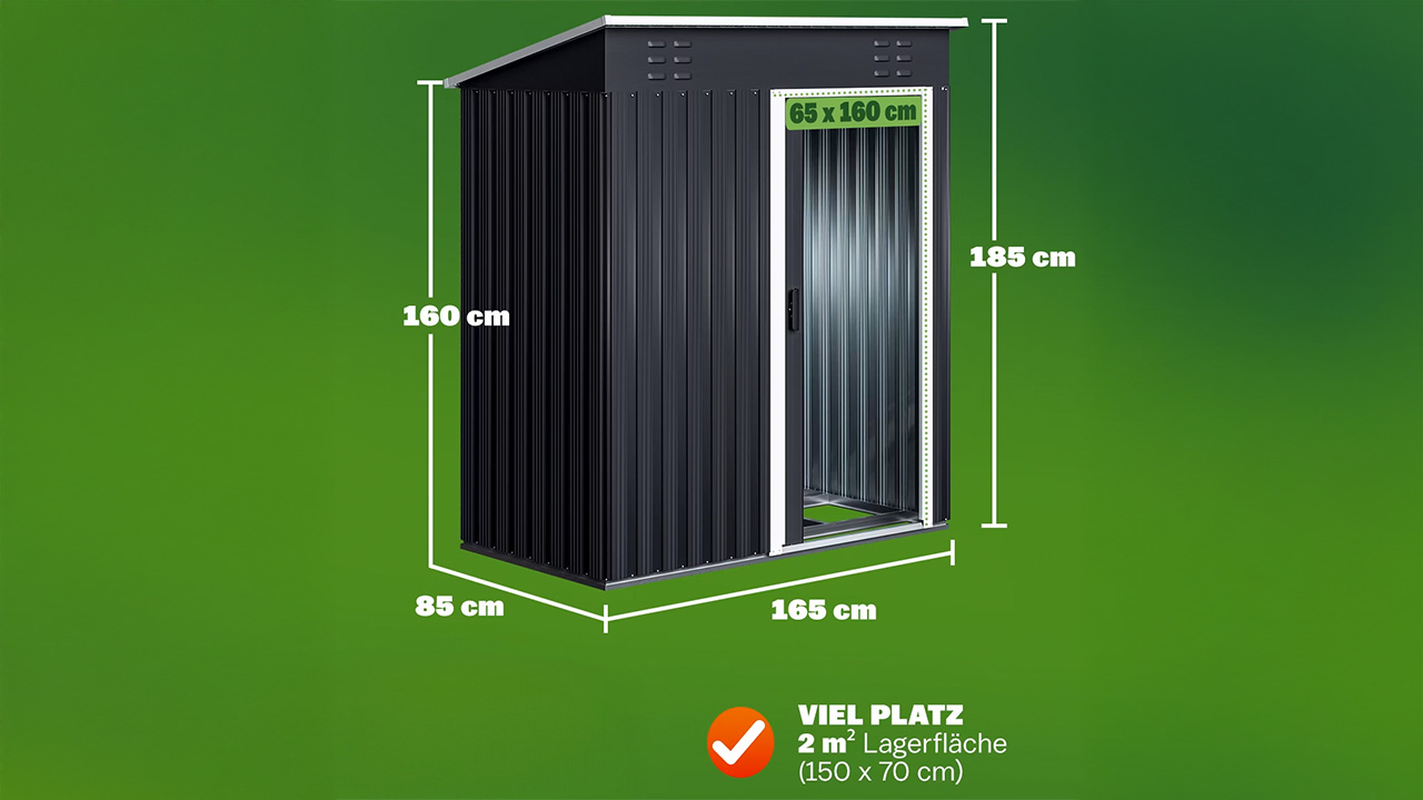 Geräteschuppen Anthrazit Metall 185 x 165 x 90 cm
