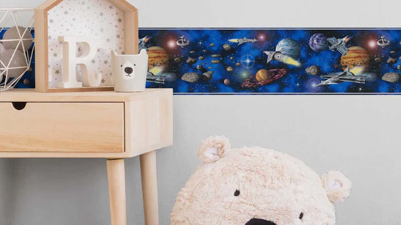 Papier peint bordure bleu rétro enfants fleurs & nature Borders Only 10 313