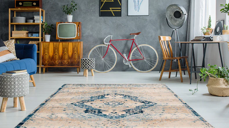 planeo Teppich - Baroque 500 Creme / Blau 80 x 150 cm