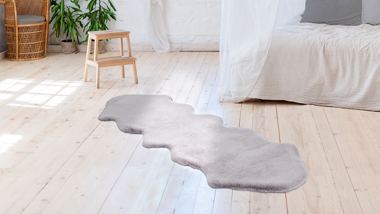 planeo Carpet - Rabbit Double Sheepskin 300 Grey / Blue 60 x 180 cm