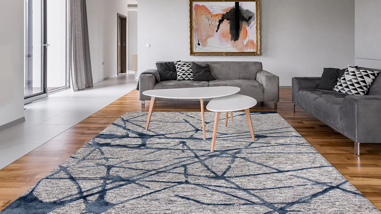 planeo carpet - damask 200 grey / blue 80 x 150 cm