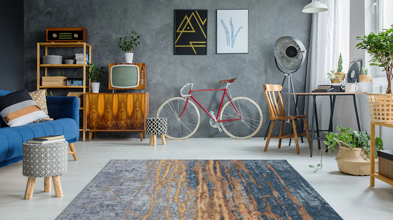 planeo Teppich - Blaze 300 Beige / Blau 115 x 170 cm