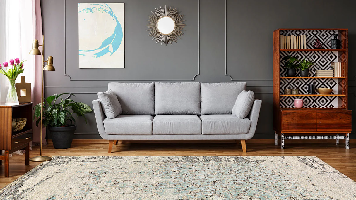 planeo carpet - damask 8067 grey / mint 120 x 180 cm