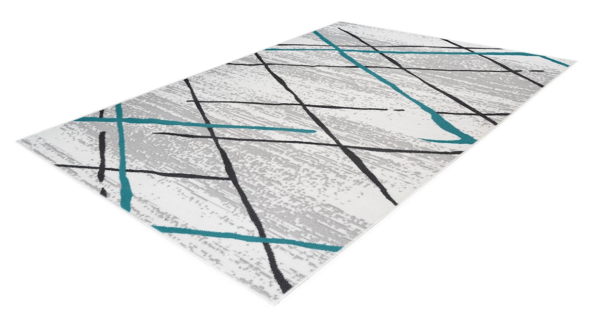 tapis planeo - Vancouver 110 Blanc / Gris / Turquoise 120 x 170 cm