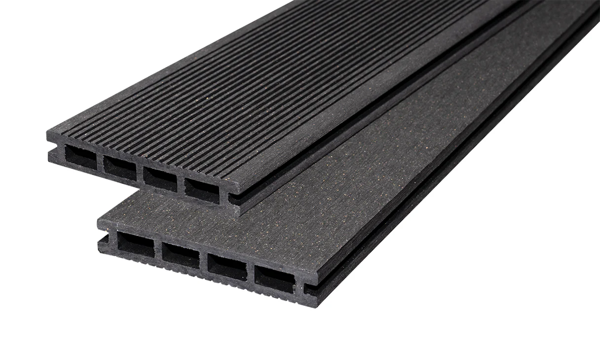planeo ECO-Line WPC decking board hollow chamber dark grey - smooth/grooved