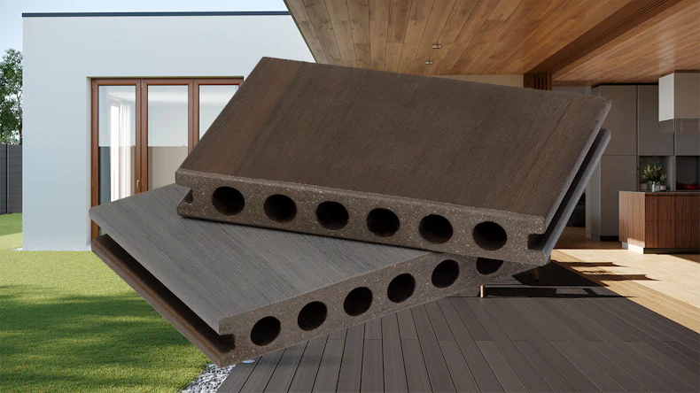 planeo Coex BPC-Hohlkammerdiele Steingrau/Walnuss 4m - Feinstruktur (GR-COEX-H-4-SW-F)