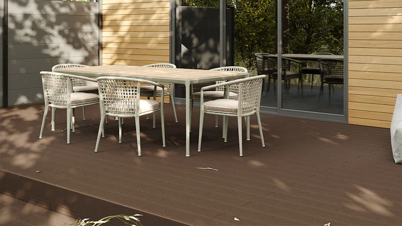 planeo WPC decking plank - solid plank dark brown - grooved/grooved