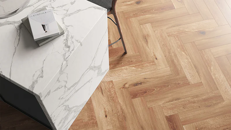 planeo Vinyle à clic rigide - SolutionX 2in1 arête de poisson Chêne Naturel Rustique | Isolation phonique intégrée (ECF-HB-0755)