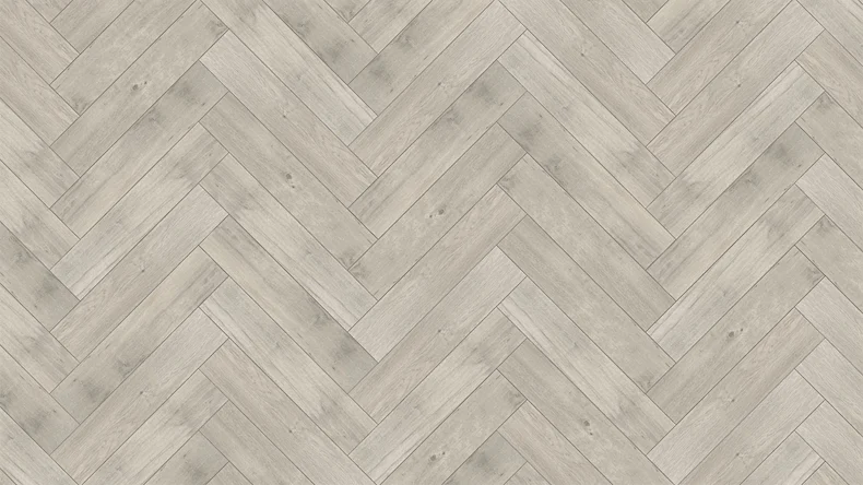 planeo Vinyle à clic rigide - SolutionX 2in1 arête de poisson Chêne gris clair | Isolation phonique intégrée (ECF-HB-3855)